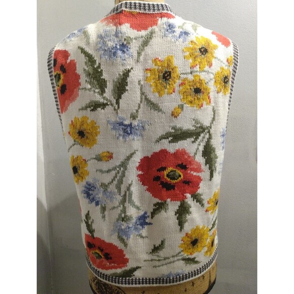 portraits by northern isles Ivory Floral Contrast Trim Knitted Vest Size‎ M - Picture 3 of 6